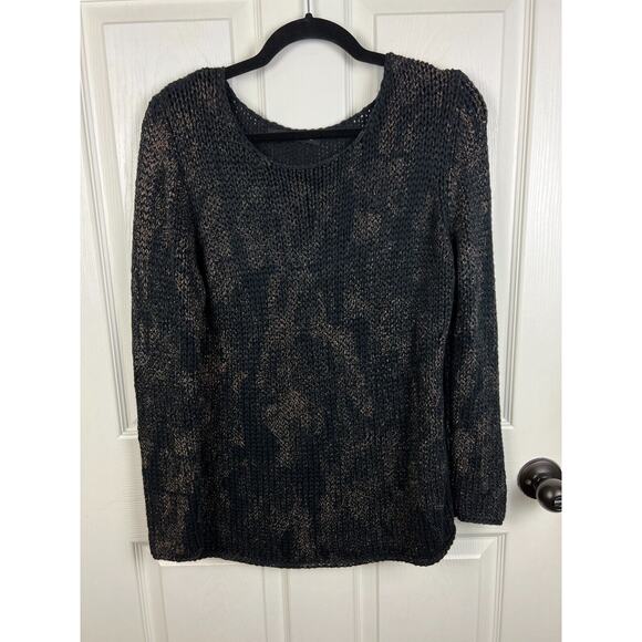 Luisa Cerano Black Brown Chunky Knit Sweater Wool Blend Round Neck Size 14 Soft - Picture 6 of 7